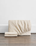 Oatmeal & White Stripe 100% French Flax Linen Fitted Sheet Set